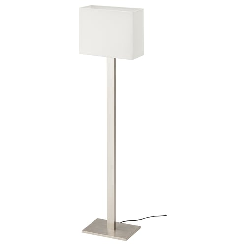 Modern TOMELILLA floor lamp with rectangular white shade on aluminium base.