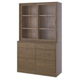 TONSTAD Storage combination with drawers, brown stained oak veneer/glass, 121x47x201 cm
