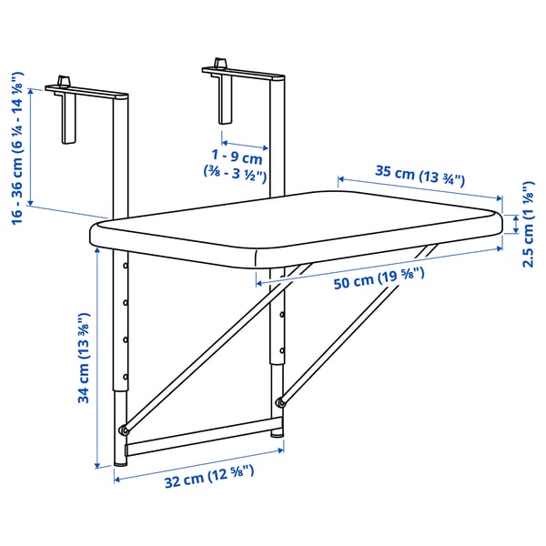 TORPARÖ Balcony table, white, 50 cm