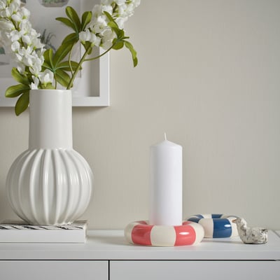 TRÄDSTAM Pillar candle holder, dark pink/white, 4 cm