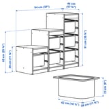 TROFAST Storage combination with boxes, light white stained pine/dark grey, 94x44x91 cm