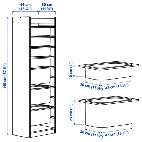 Illustration with measurements for the product: TROFAST.