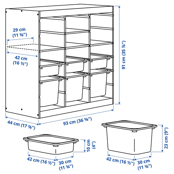 TROFAST Storage combination, with shelves/boxes room divider/light white stained pine light blue, 93x44x91 cm