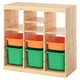 TROFAST Storage combination, with shelves/boxes room divider/light white stained pine light orange bright green, 93x44x91 cm