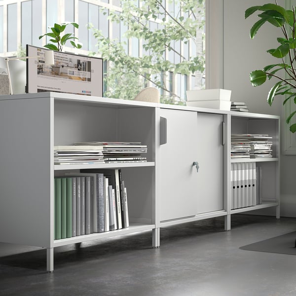 TROTTEN Cabinet with sliding doors, white, 80x55x75 cm