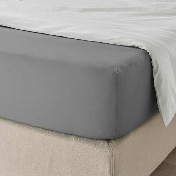 ULLVIDE Fitted sheet, grey, 160x200 cm