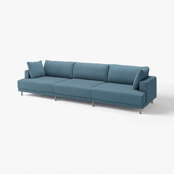 Modern blue UPPÅKRA sofa with deep cushions and silver legs.