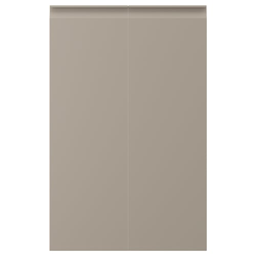 Beige UPPLÖV kitchen cabinets with integrated handles, chamfered edges.