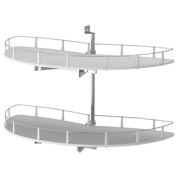 UTRUSTA silver wire shelves, round, two-tiered, rotate, save space, easy access.