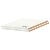 UTRUSTA white shelf, melamine, rectangular, thick, with metal clips.