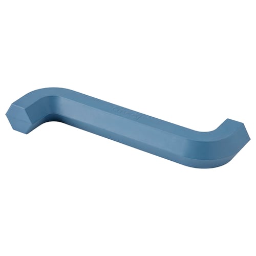 A blue UTSÅDD dog toy made of natural rubber, shaped like an allen key.