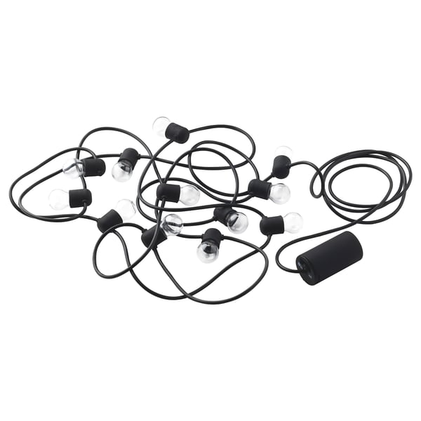 UTSUND LED lighting chain with 12 lights, outdoor/battery-operated black