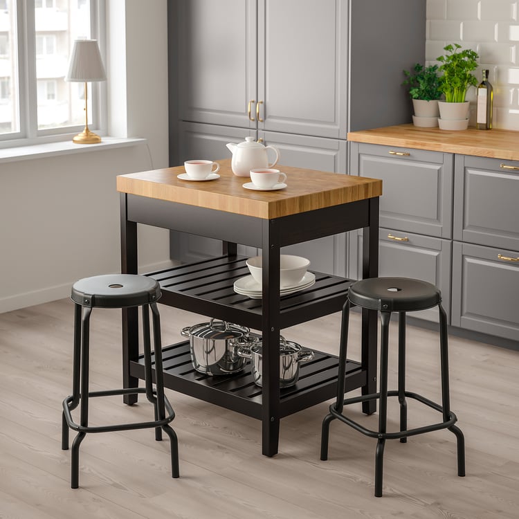 VADHOLMA Kitchen island, black/oak, 79x63x90 cm IKEA