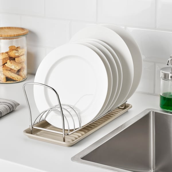 VÄLVÅRDAD Dish drainer, beige/galvanised, 15x35 cm