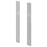 Two silver metal VÅGLIG connexion rails for kitchen cabinet installation, shown in a vertical orientation, with pre-drilled holes for easy alignment.