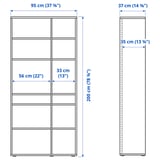 VIHALS Shelving unit with 10 shelves, white, 95x37x200 cm