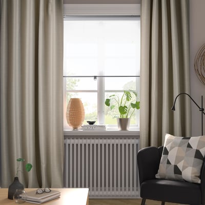 VILBORG Room darkening curtains, 1 pair, beige/with heading tape, 145x300 cm