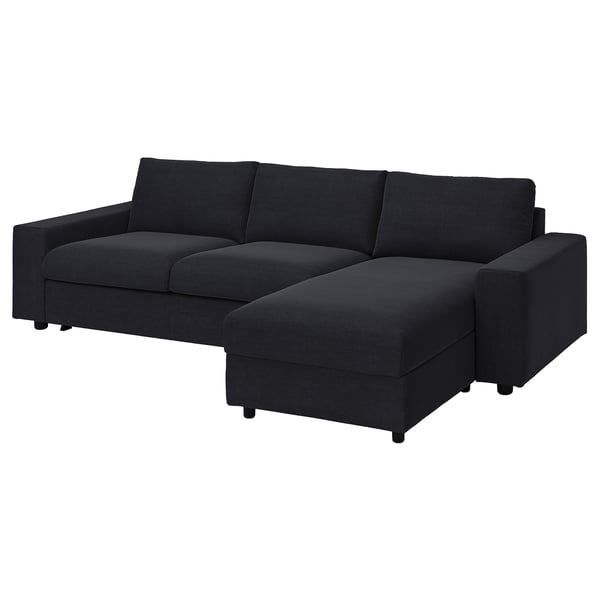 VIMLE 3-seat sofa-bed with chaise longue, with wide armrests/Saxemara black-blue