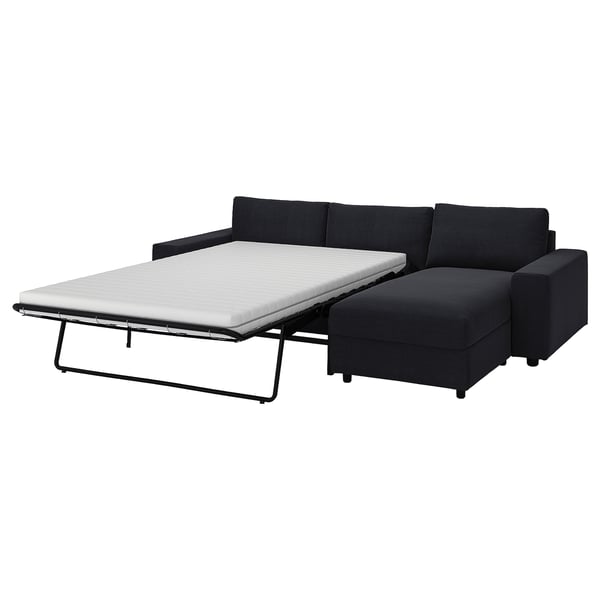 VIMLE 3-seat sofa-bed with chaise longue, with wide armrests/Saxemara black-blue