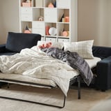 VIMLE 3-seat sofa-bed with chaise longue, with wide armrests/Saxemara black-blue