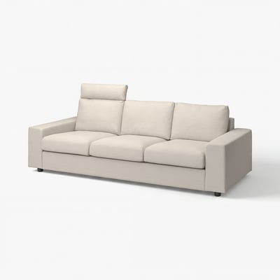 Modern off-white VIMLE sofa, light grey fabric, three seat cushions, rectangular, sleek design.