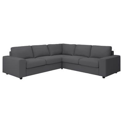 VIMLE Corner sofa, 4-seat, with wide armrests/Hallarp grey