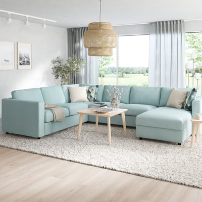 VIMLE Corner sofa, 5-seat w chaise longue, with chaise longue/Saxemara light blue