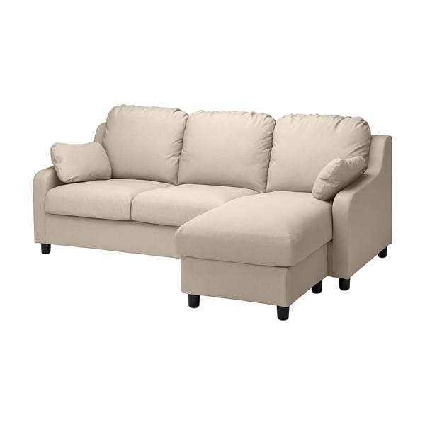 VINLIDEN 3-seat sofa with chaise longue, Hakebo beige - IKEA