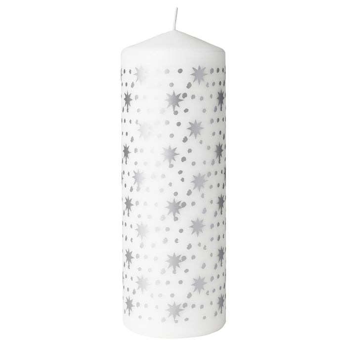 VINTERFINT unscented pillar candle, silvercolour, 19 cm IKEA