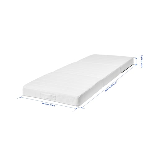 White VITHÄLL multi-use foam mattress, 80x200cm, folded with handles, for extra seating or guest bed.