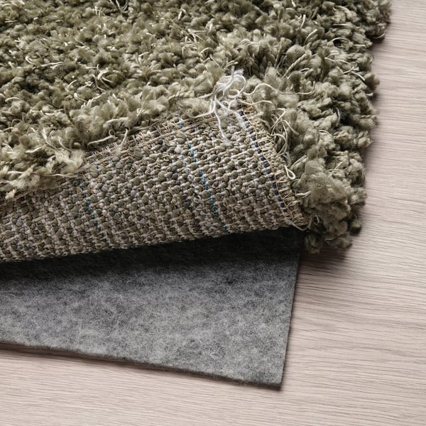 VOLLERSLEV Rug, high pile, grey-green, 133x195 cm