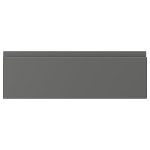 This image shows a dark grey VOXTORP kitchen cabinet front with a smooth surface and integrated handles.