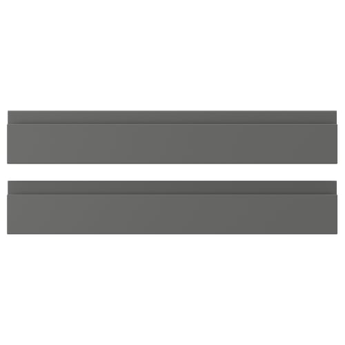Two rectangular dark grey flat panels, likely kitchen cabinet fronts, with a smooth modern design, laid side by side.