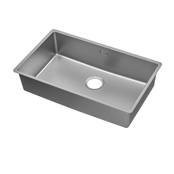 VRESJÖN stainless steel sink: sleek, rectangular, modern design with smooth corners, heat and stain resistant.