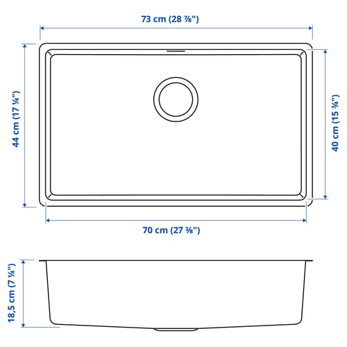 VRESJÖN Inset sink, 1 bowl, stainless steel, 73x44 cm