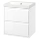 Tocador de bany blanc modern, forma rectangular, acabat brillant, manetes integrades, opció de muntatge o potes a la paret.