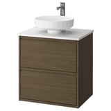 Bany modern: ÄNGSJÖN, marró, de paret, lavabo de marbre, aixeta cromada, disseny minimalista.