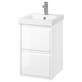 ÄNGSJÖN moble de bany blanc, disseny elegant, 2 calaixos, lavabo de ceràmica, tiradors minimalistes.