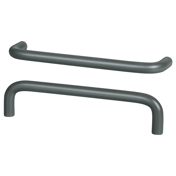 Tiradors metàl·lics gris fosc, disseny llis i corbat, ideal per a armaris o calaixos, aspecte modern.