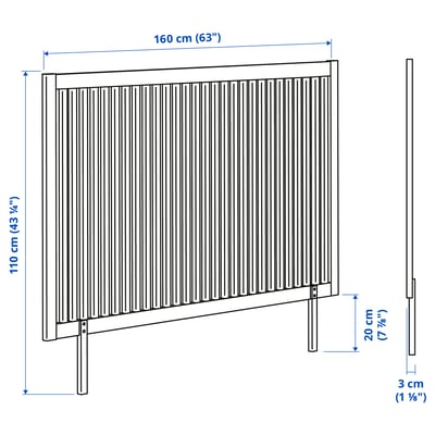 Capçal BARDU blanc, tauler de fibra, rectangular amb llistons verticals.