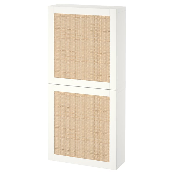 Moble altable BESTÅ blanc amb portes teixides, disseny modern i que estalvia espai, frontisses regulables i de tancament suau.