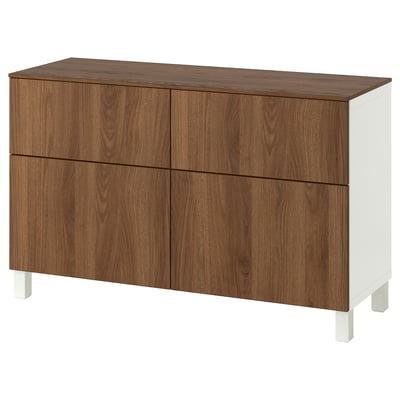 BESTÅ Combi emmagatz portes/calaixos, blanc/Lappviken/Stubbarp efecte noguera, 120x42x75 cm