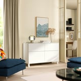 BESTÅ Combi emmagatz portes/calaixos, blanc/Selsviken/Stubbarp blanc, 120x42x75 cm