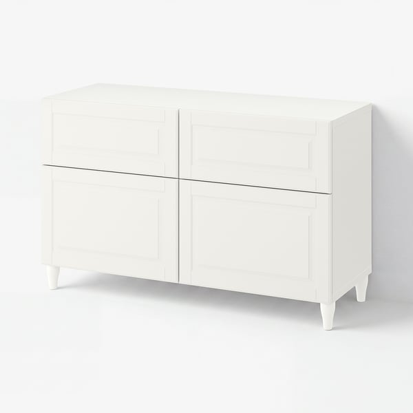 BESTÅ Combi emmagatz portes/calaixos, blanc/Smeviken/Kabbarp blanc, 120x42x74 cm