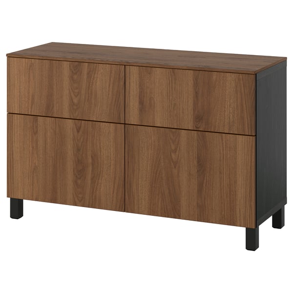 BESTÅ Combi emmagatz portes/calaixos, negre-marró/Lappviken/Stubbarp efecte noguera, 120x42x75 cm