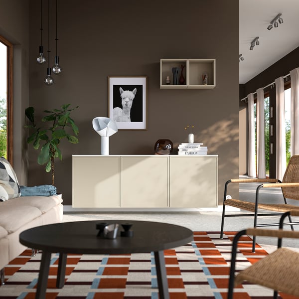 BESTÅ Combinació armari paret, blanc Krukmakare/beix blanc brillant, 180x42x65 cm