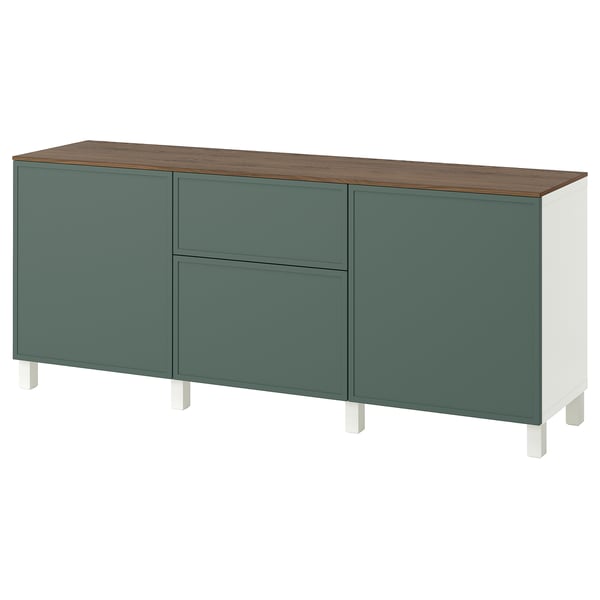 BESTÅ Emmagatzematge amb calaixos, blanc/Krukmakare gris fosc-verd, 180x42x75 cm