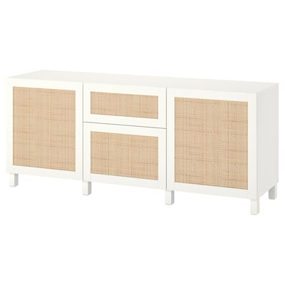 Aparador BESTÅ blanc amb portes teixides. Modern, rectangular i versàtil.