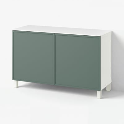 BESTÅ Emmagatzematge amb portes, blanc/Krukmakare gris fosc-verd, 120x42x75 cm