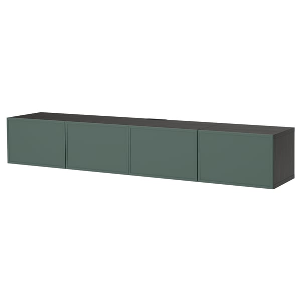 BESTÅ Moble de TV amb portes, negre-marró/Krukmakare gris fosc-verd, 240x42x38 cm
